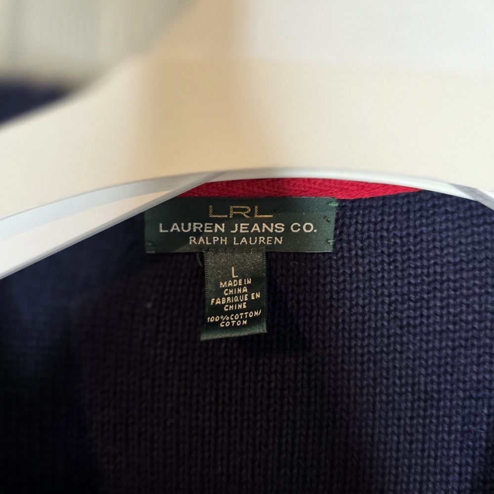 Ralph Lauren Navy Blue Full Zip Cardigan Sailor Collar Ribbed Sweater Sz Large - Picture 4 of 9